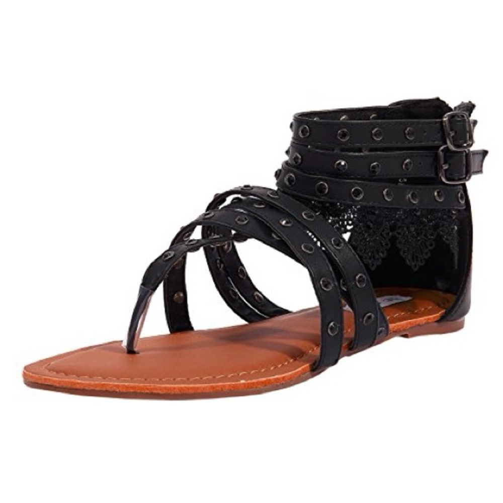 SheSole Womens Wedding‎ Shoes Black Gladiator Flat Sandals Size 36 / 6